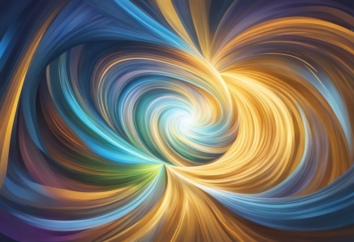 A swirling vortex of light and color, drawing in the viewer's focus. Rays of energy radiate outwards, creating a sense of calm and centeredness