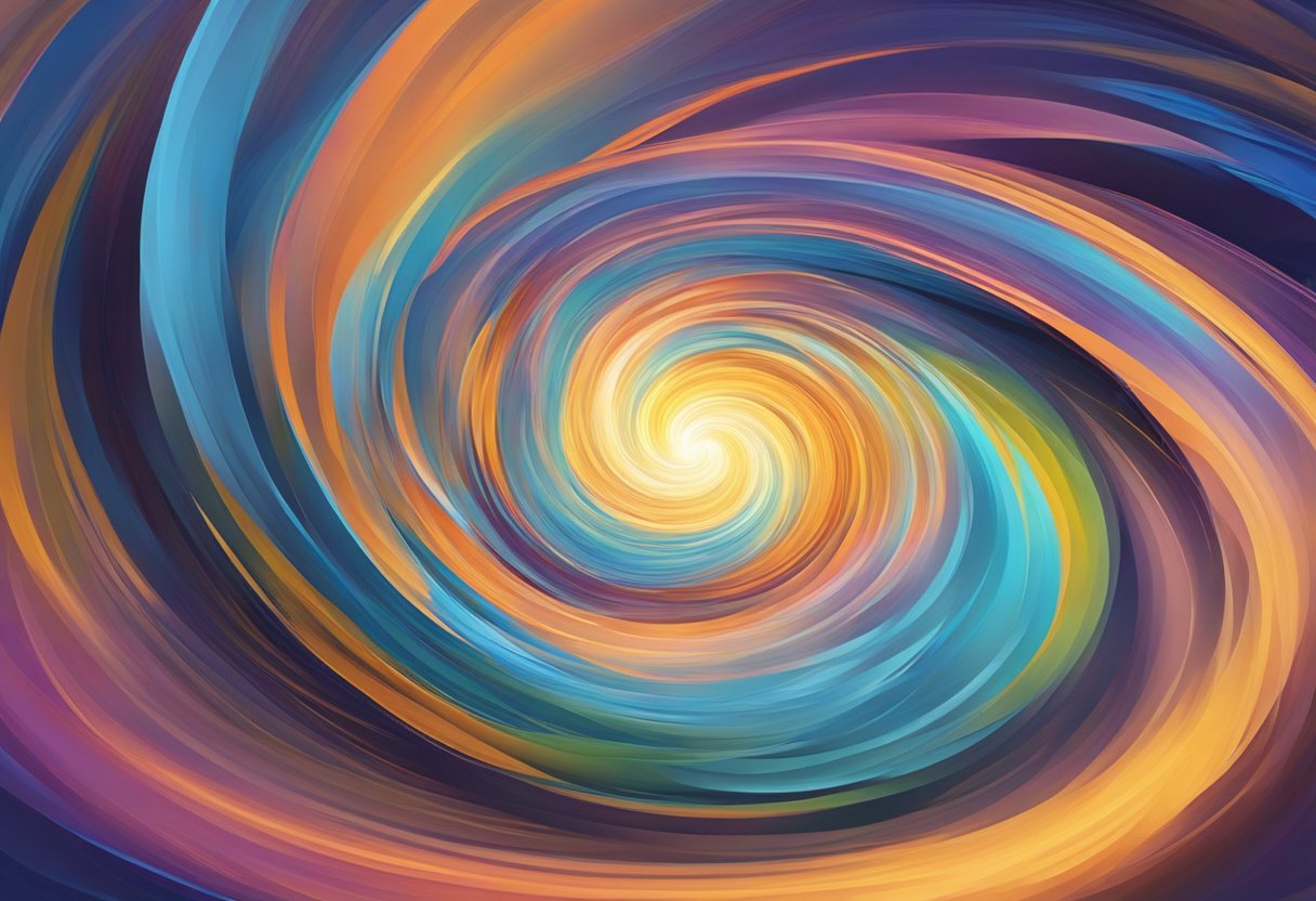 A swirling vortex of light and color draws the viewer in, creating a sense of deep relaxation and introspection